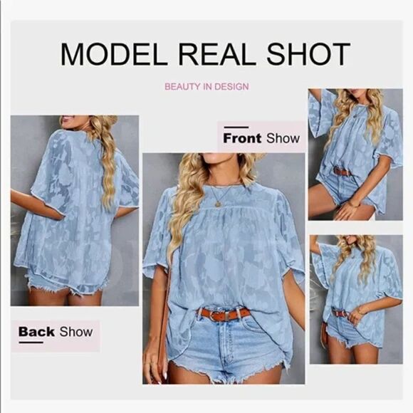 NEW 3/4 Bell Sleeves Floral Lace Top - Picture 4 of 5